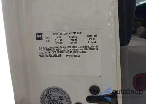 2004 Buick Lesabre Custom z USA, uszkodzony, nr VIN 1G4HP54K344178437